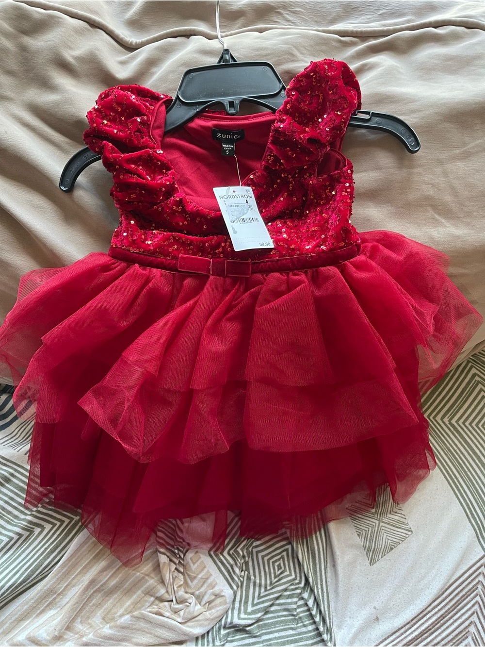 Zunie Kids' Cap Sleeve Sequin Tiered Tulle Party Dress In Burgundy. Size 5 #509